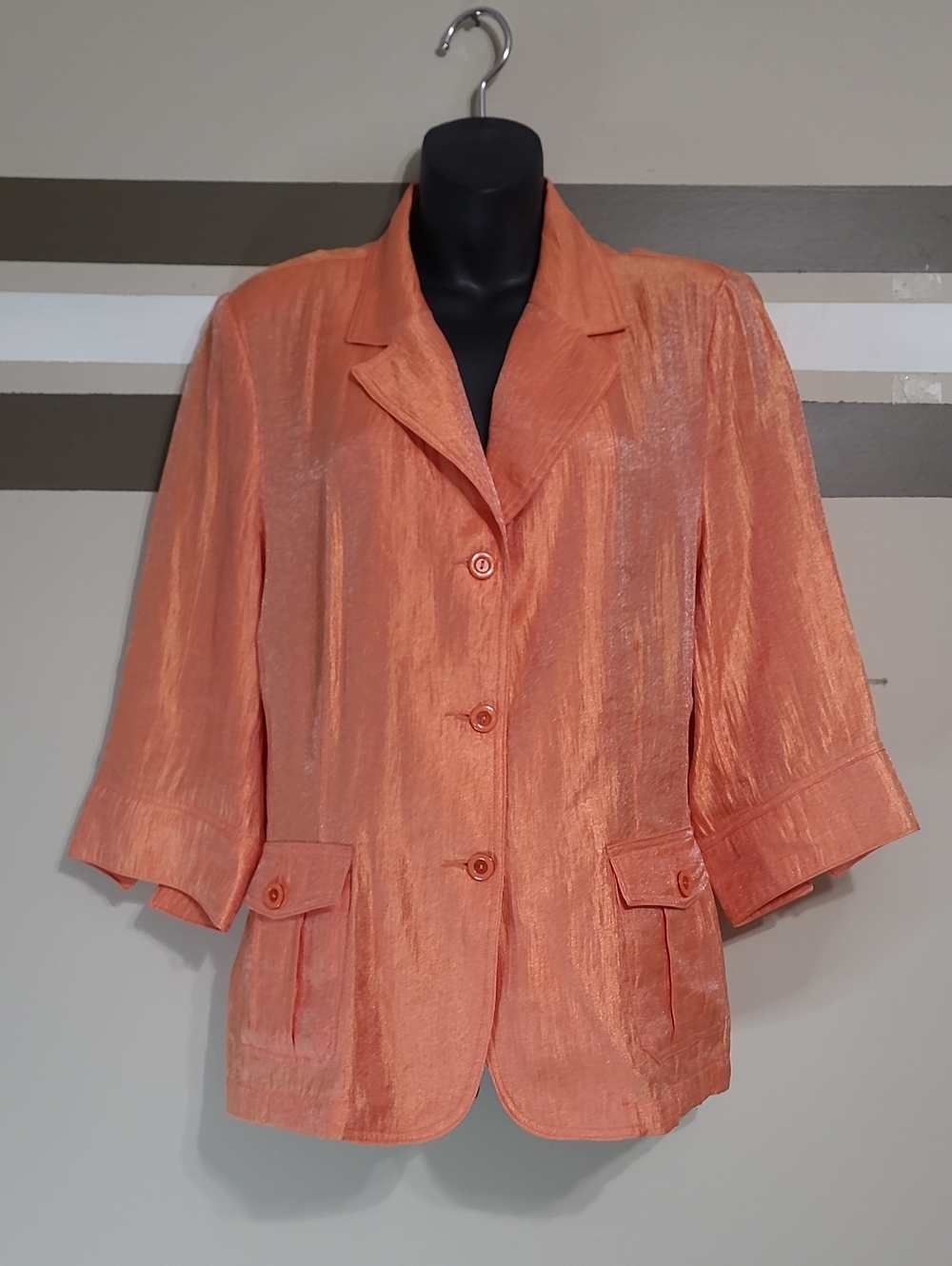 Vintage TanJay Shimmery Iridescent Coral-Orange Blazer Jacket Sz 14